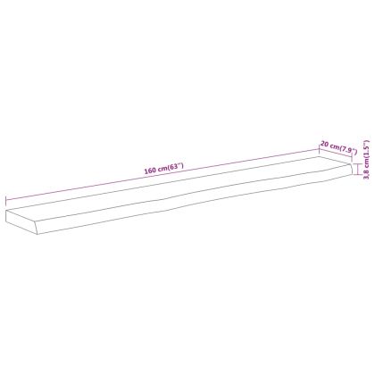 Стенен рафт, 160x20x3,8 см, правоъгълен, масив акация, жив ръб
