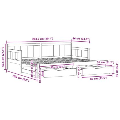 Дневно легло с уширение и чекмеджета, без матрак, 80x200 см