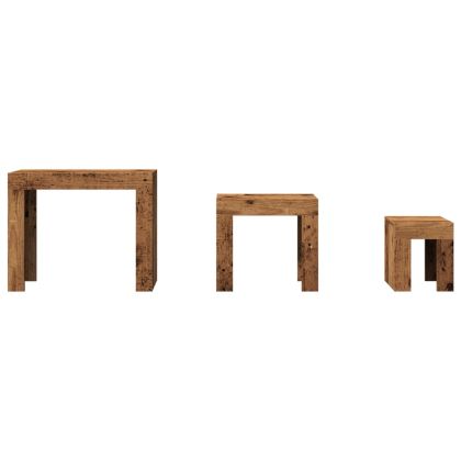 Стифиращи кафе маси, 3 бр, старо дърво, инженерно дърво