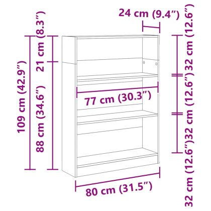 Библиотека, старо дърво, 80x24x109 см, инженерно дърво