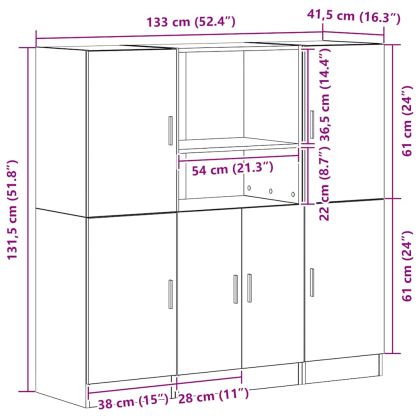 Комплект кухненски шкафове 3 части сив сонома инженерно дърво