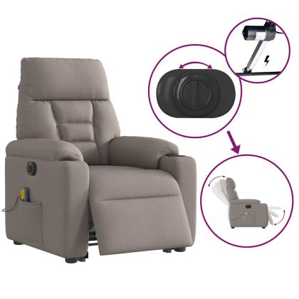 Електрически изправящ масажен реклайнер стол таупе текстил