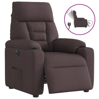 Електрически реклайнер стол, тъмнокафяв, текстил