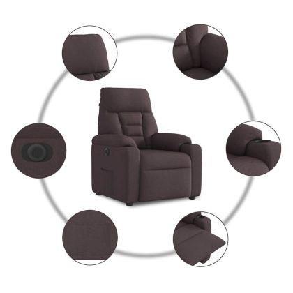 Електрически реклайнер стол, тъмнокафяв, текстил