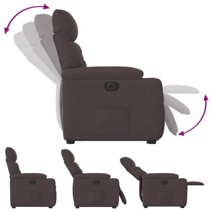 Електрически изправящ реклайнер стол, тъмнокафяв, текстил