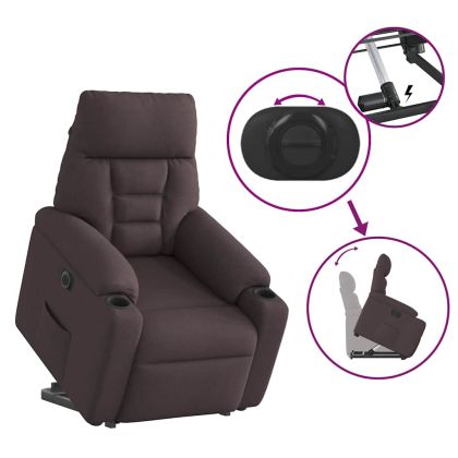 Електрически изправящ реклайнер стол, тъмнокафяв, текстил