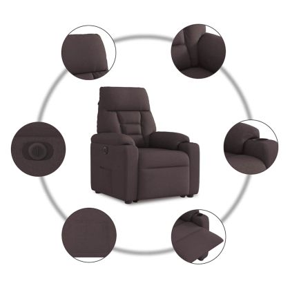 Електрически изправящ реклайнер стол, тъмнокафяв, текстил