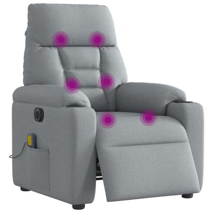 Електрически масажен реклайнер стол, светлосив, текстил