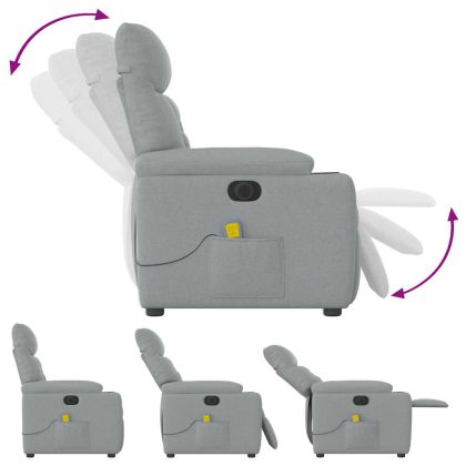 Електрически масажен реклайнер стол, светлосив, текстил