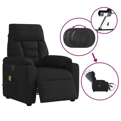 Електрически масажен наклоняем стол черен микрофибърен текстил