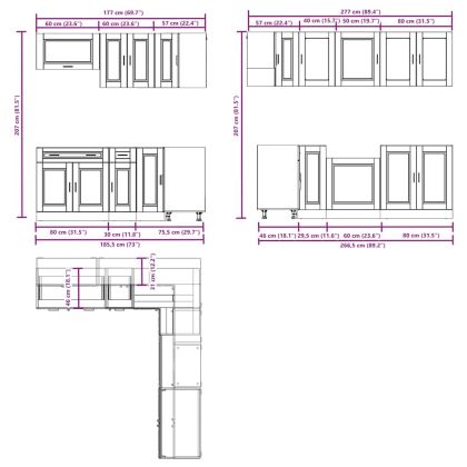 Комплект кухненски шкафове от 11 части Porto, инженерно дърво