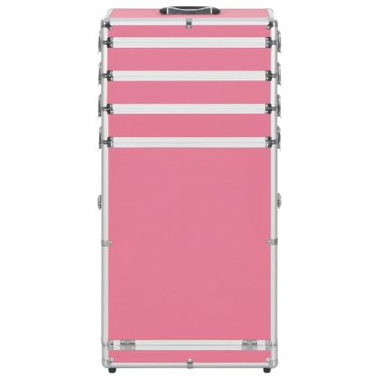 Куфар за грим на колелца, алуминий, розов