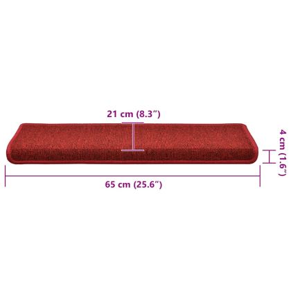 Изтривалки за стълби, 30 бр., 65x21x4 см, червени, правоъгълен кант