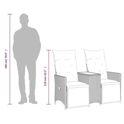 Градински диван с 2 места и маса, сив, полиратан