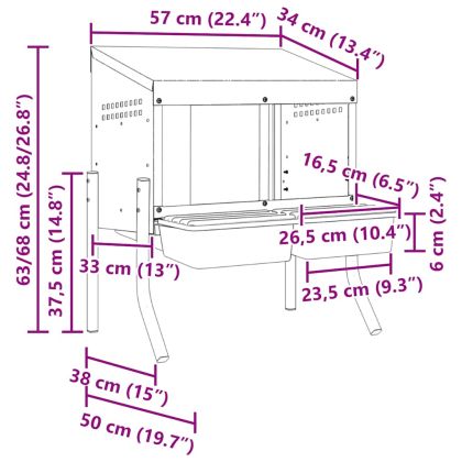 Кутия за гнездене за пилета с 2 отделения и крака, поцинкована стомана