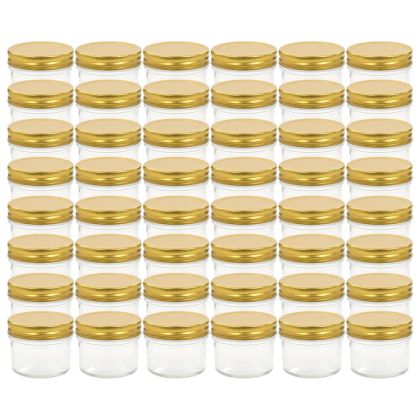 Стъклени буркани за сладко със златисти капачки, 48 бр, 110 мл