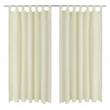Завеси от микросатен с "уши", 2 бр, кремави, 140 x 225 см