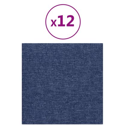 Стенни панели, 12 бр, сини, 30x30 см, плат, 1,08 м²
