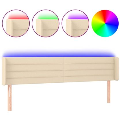 LED горна табла за легло, кремава, 183x16x78/88 см, плат