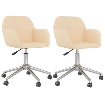 Въртящи се трапезни столове, 2 бр, кремави, текстил