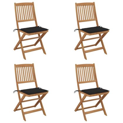 Сгъваеми градински столове, 4 бр, с възглавници, акация масив