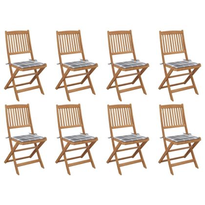 Сгъваеми градински столове с възглавници 8 бр акация масив