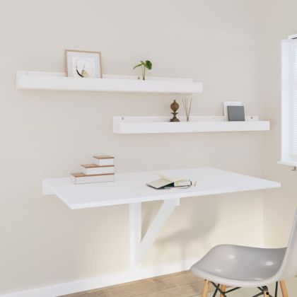 Стенни рафтове, 2 бр, бяла, 110x12x9 см масивно борово дърво