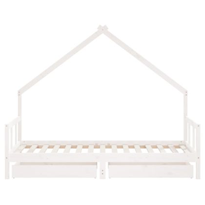 Детска рамка за легло с чекмеджета, бяла, 90x190 см, бор масив