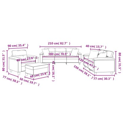 Комплект дивани 4 части с възглавници кремав плат микрофибър