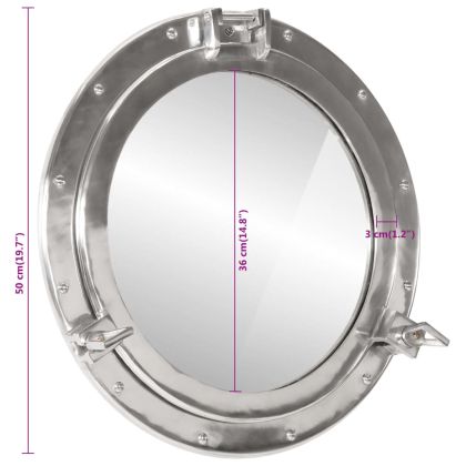 Огледало за стена с илюминатор Ø50 см алуминий и стъкло