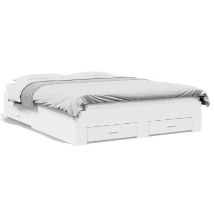 Рамка за легло, с чекмеджета, без матрак, бяла, 160x200 см