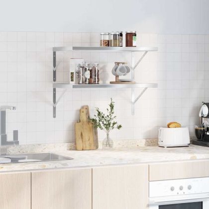 Стенни рафтове 2 бр 75x40 см сребристи неръждаема стомана