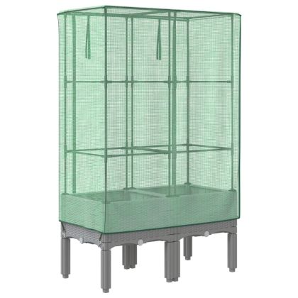 Повдигнато легло с оранжерия калъф, ратанов вид, 80x40x140 см
