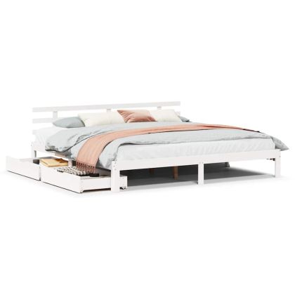 Рамка за легло, с чекмеджета, без матрак, бяла, 200x200 см