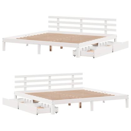 Рамка за легло, с чекмеджета, без матрак, бяла, 200x200 см