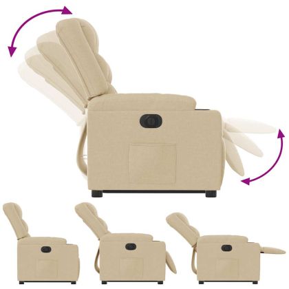 Електрически изправящ реклайнер стол, кремав, текстил