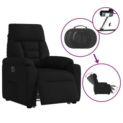 Електрически изправящ реклайнер стол, черен, текстил