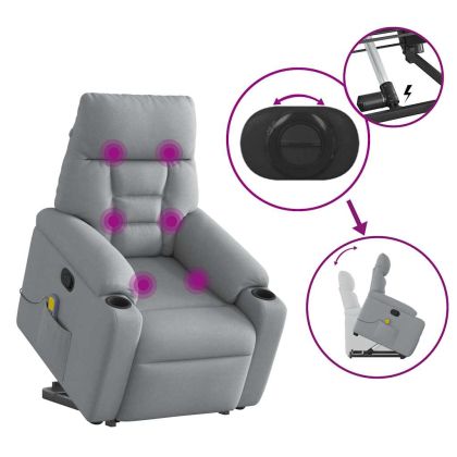 Изправящ масажен реклайнер стол, светлосив, текстил