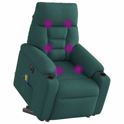 Електрически изправящ масажен реклайнер стол тъмнозелен текстил