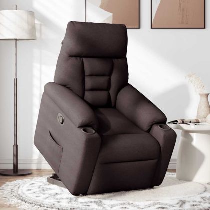 Изправящ реклайнер стол, тъмнокафяв, текстил