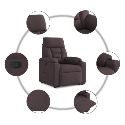 Изправящ реклайнер стол, тъмнокафяв, текстил