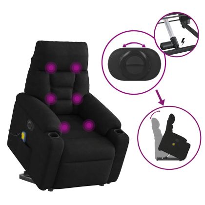 Електрически изправящ масажен реклайнер, черен, микрофибър