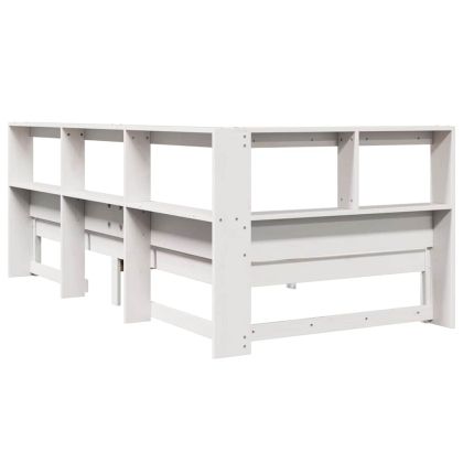 Легло с рафтове за книги, без матрак, бял, 75x190 см, бор масив