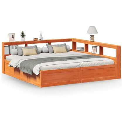 Легло с етажерка за книги, без матрак, 200x200 см, бор масив