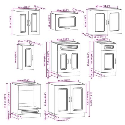 Комплект кухненски шкафове от 8 части Kalmar, инженерно дърво