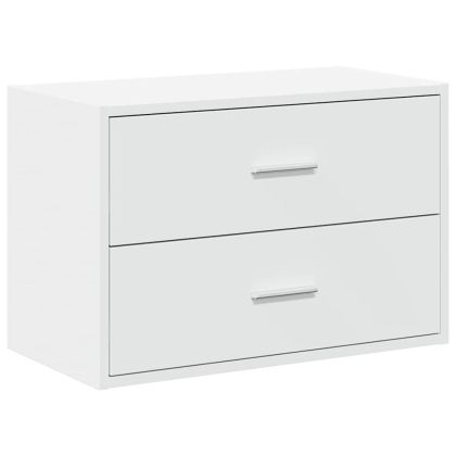 Шкаф с 2 чекмеджета, бели, 60x31x40 см, инженерно дърво