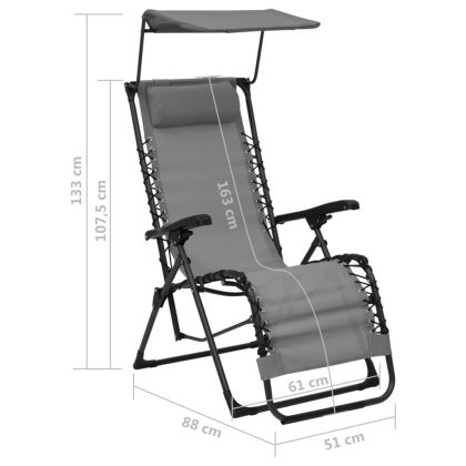 Сгъваем стол-шезлонг, textilene, сив