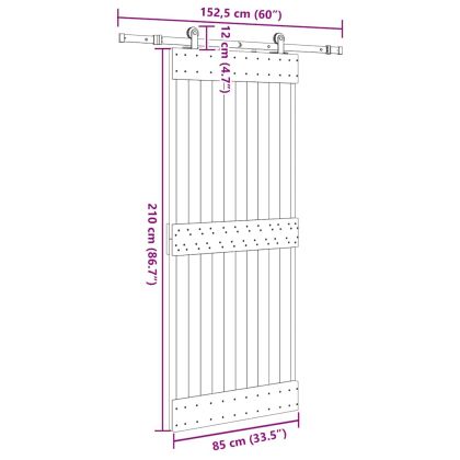 Плъзгаща врата с монтажни части, 85x210 см, борово дърво масив