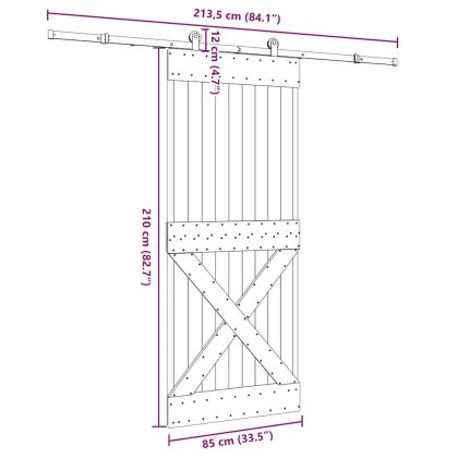 Плъзгаща врата с монтажни части, 85x210 см, борово дърво масив