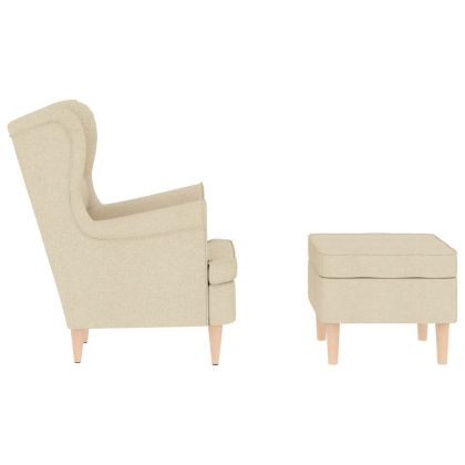 Фотьойл с табуретка за крака, кремав, текстил